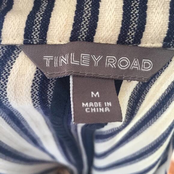 Tinley Road Barcode Stripe Cotton Blazer size M Blue & White - Picture 2 of 8